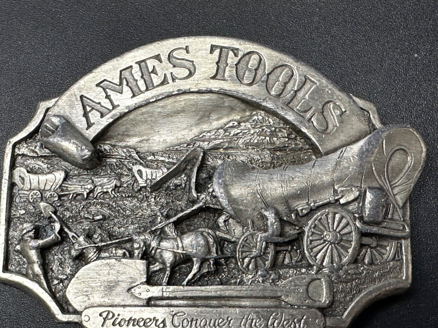 Ames Tools  Pioneers Conquer the West Belt Buckle, 1986 Siskiyou Belt Buckle
