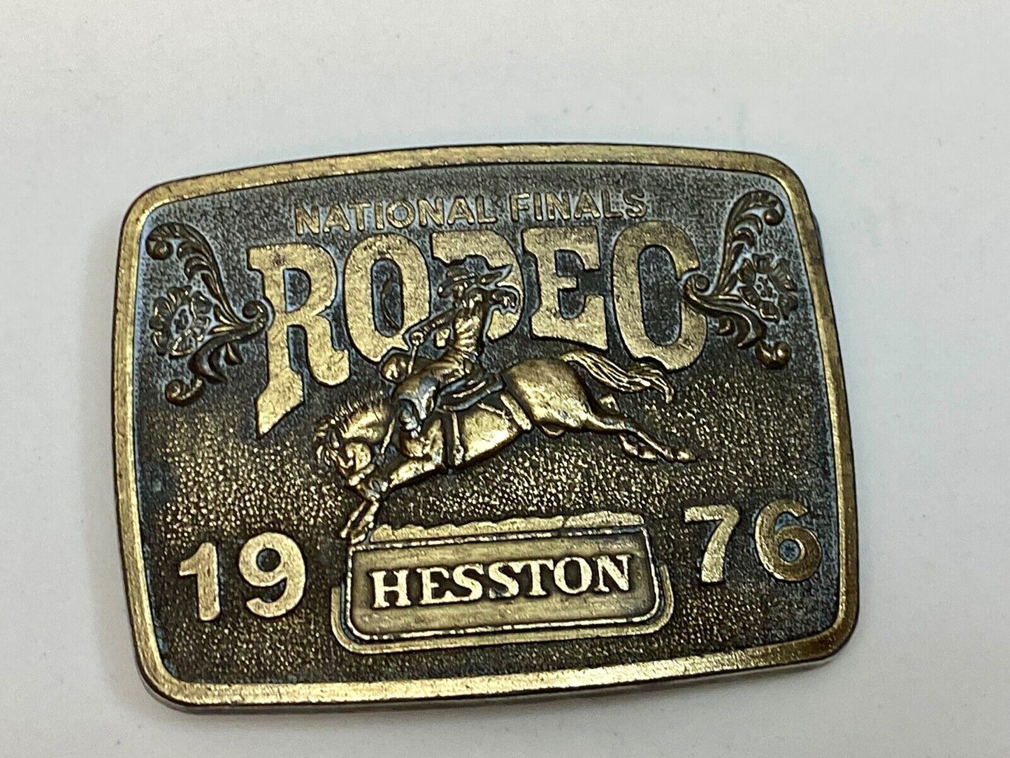 1976 National Finals Rodeo Vtg Hesston Belt Buckle Bicentennial Cowboy