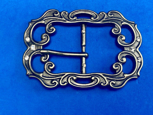 Beautiful simple silver color see through pattern women's belt buckle w/ accents