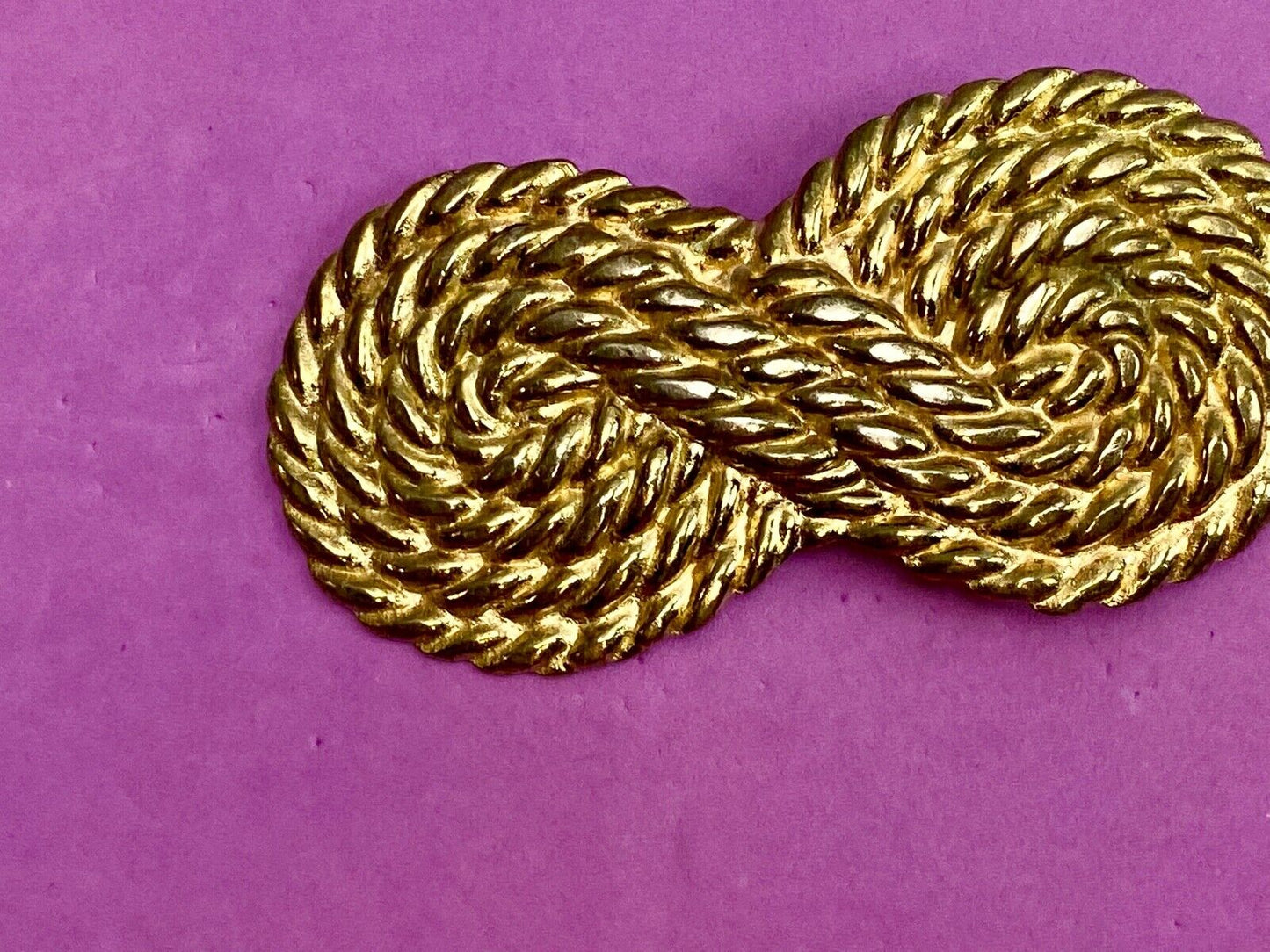Vintage gold tone 4.5"  ROPE pattern Scarf shoe purse Belt Buckle Clip 