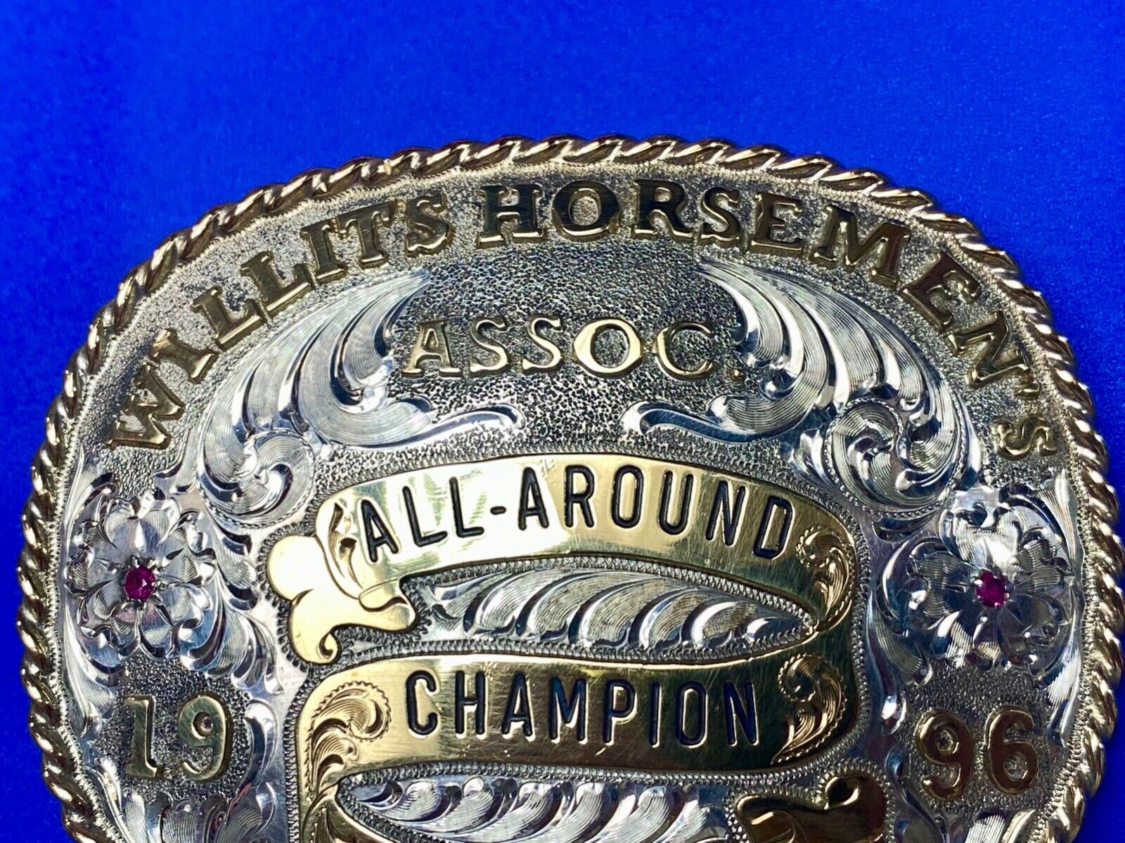 All Around Champion Cowgirl Willits Horsemen's Assoc 96 Trophy belt buckle by Gj