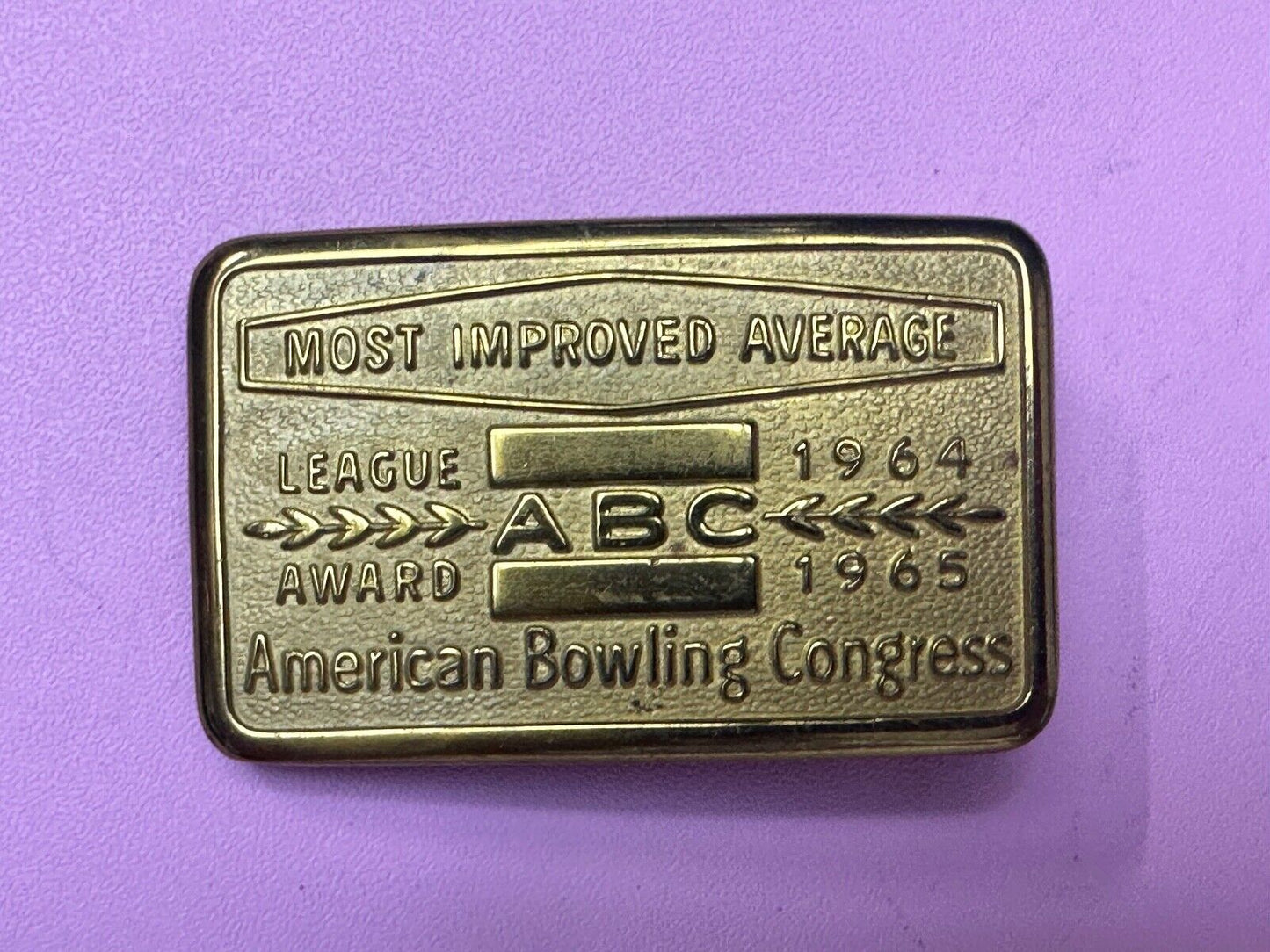 ABC Bowling League Award Trophy 1964 - 65 Belt Buckle RARE Most Improved Average