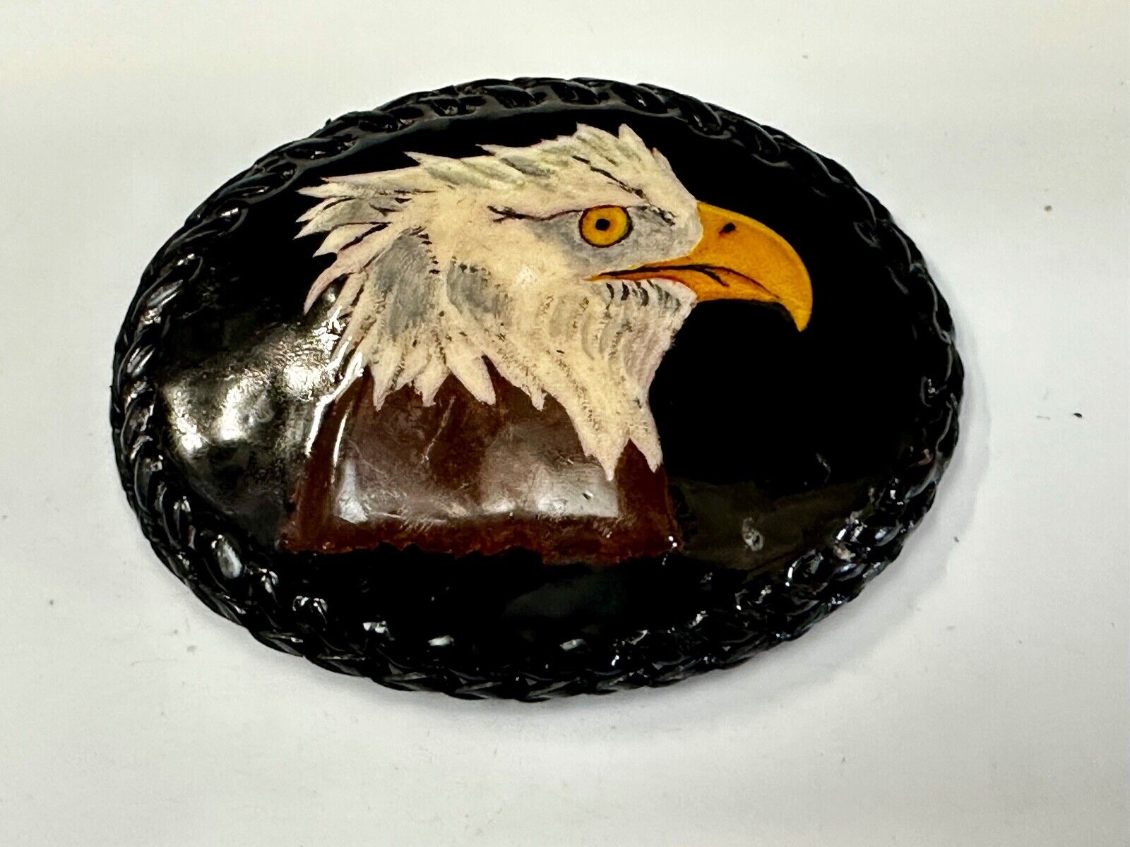 American Bald Eagle Vintage Patriotic USA Dark Leather hand stitched Belt Buckle