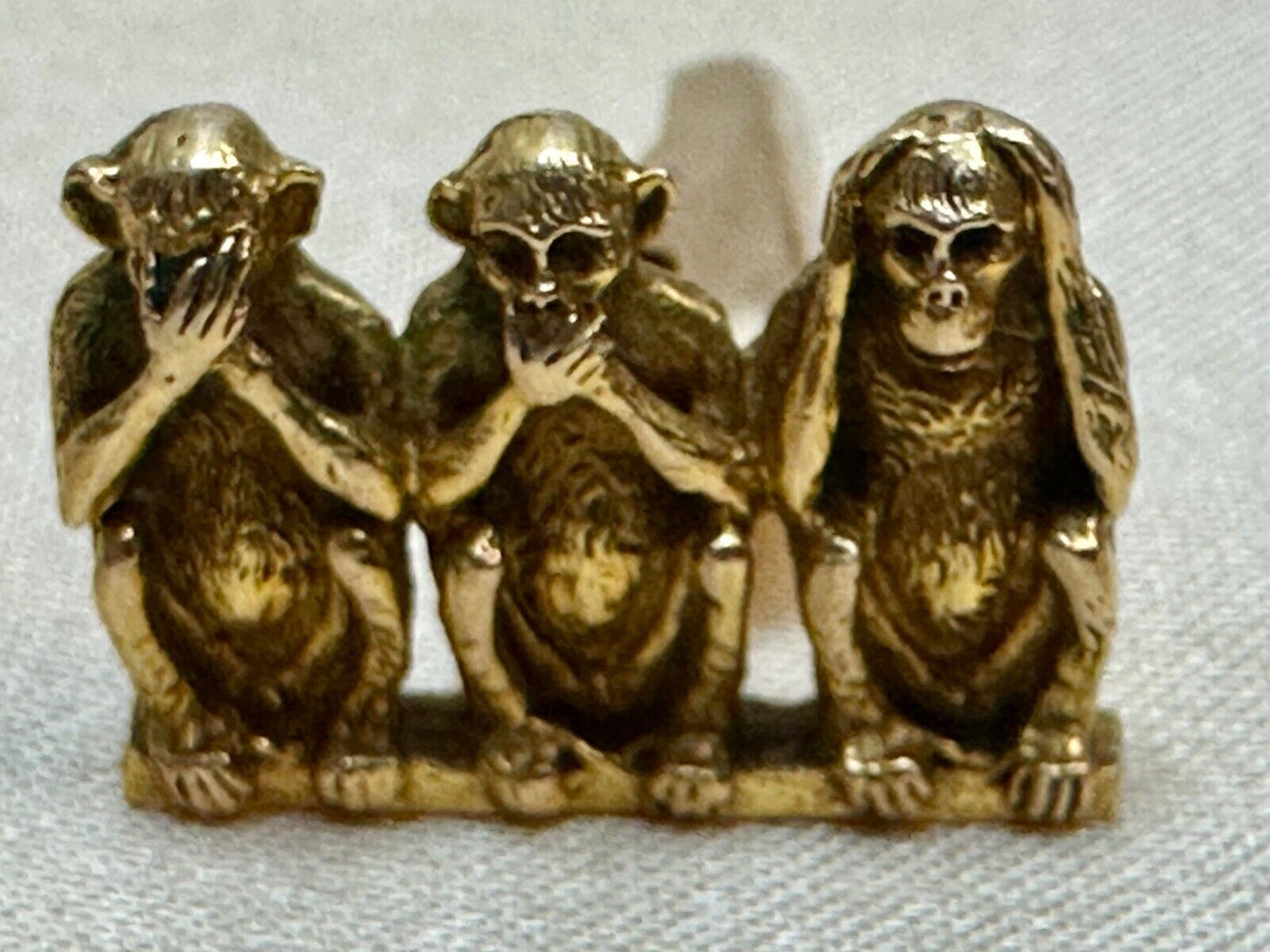 Three Wise Monkeys Speak, See, Hear No Evil  Antique 14K Gold Single Cufflink 6g