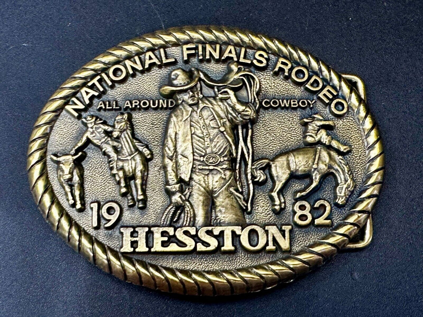 1982 Hesston National Finals Rodeo NFR Cowboys NOS Western Adult Belt Buckle