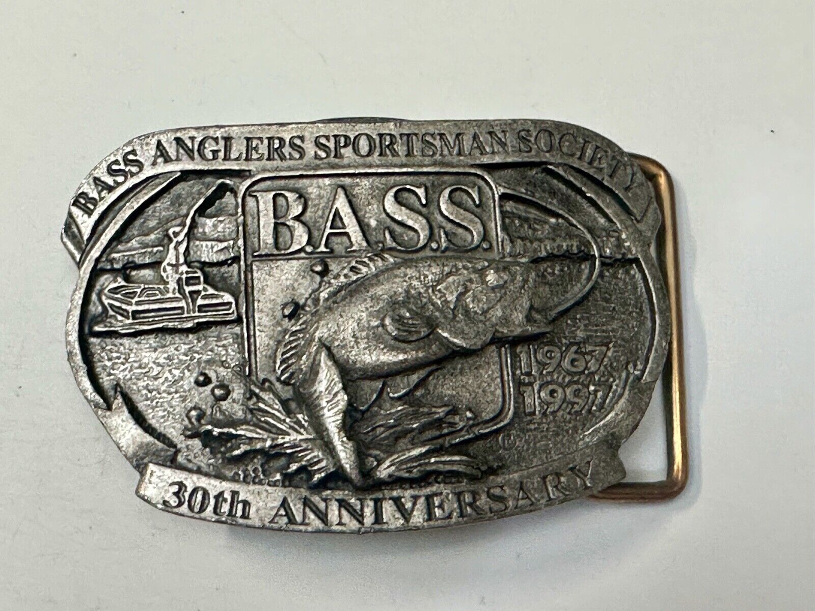 1997 BASS Bass Anglers Sportsman Society Fishing 30th anniversary belt buckle