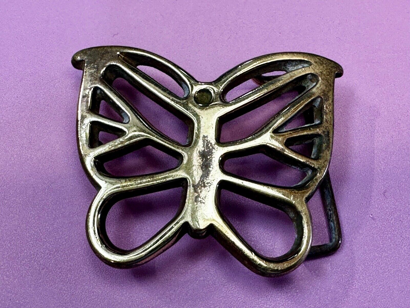 70s Butterfly Bug Insect Girl Kid Hippie Boho Animal Art Brass Vtg. Belt Buckle