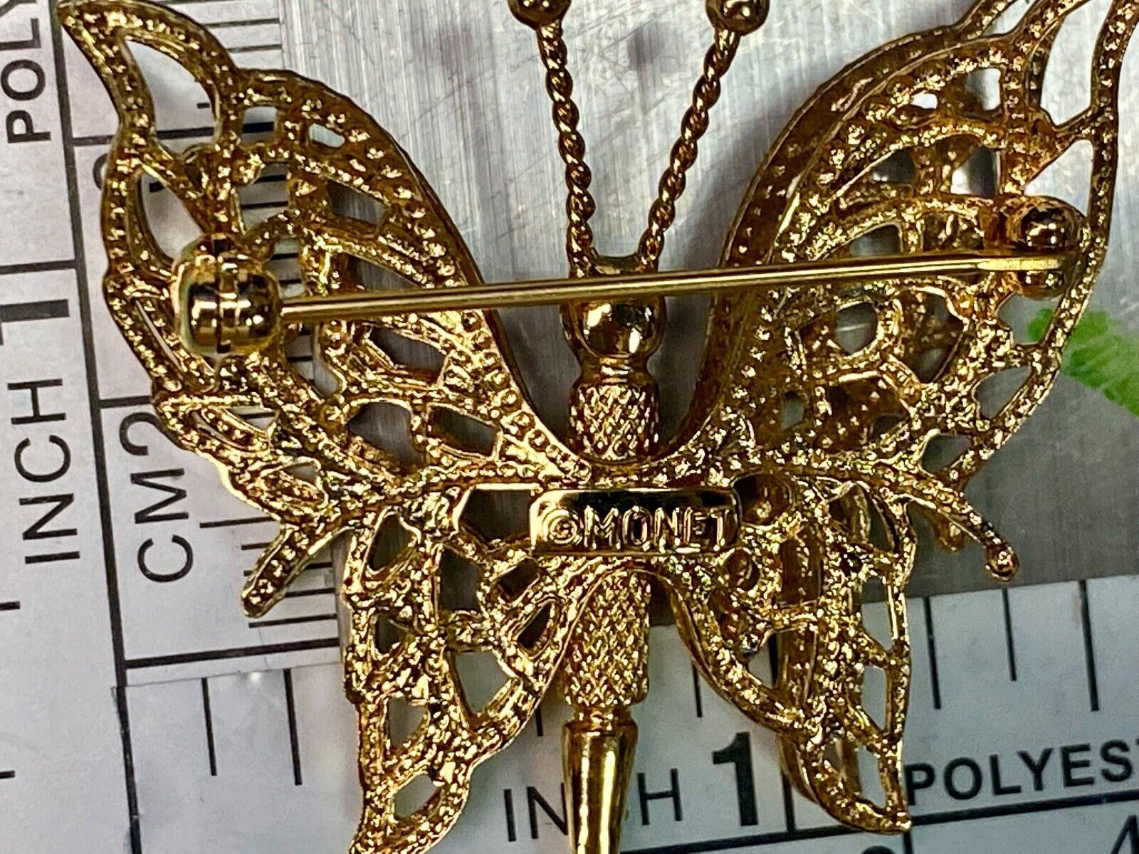 Vintage 1970'S Signed Monet Double-Wing Butterfly Gold Tone Brooch Pin