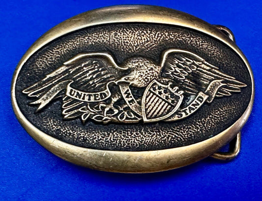 United We Stand - Patriotic American Eagle 1976 Heritage Mint Brass Belt Buckle