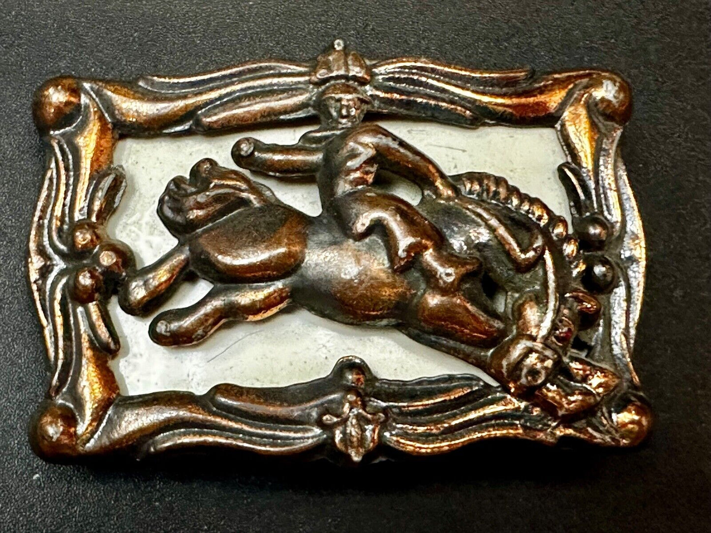 Antique Saddle Bronc Western Rodeo  Cowboy Backwards on Horse belt buckle