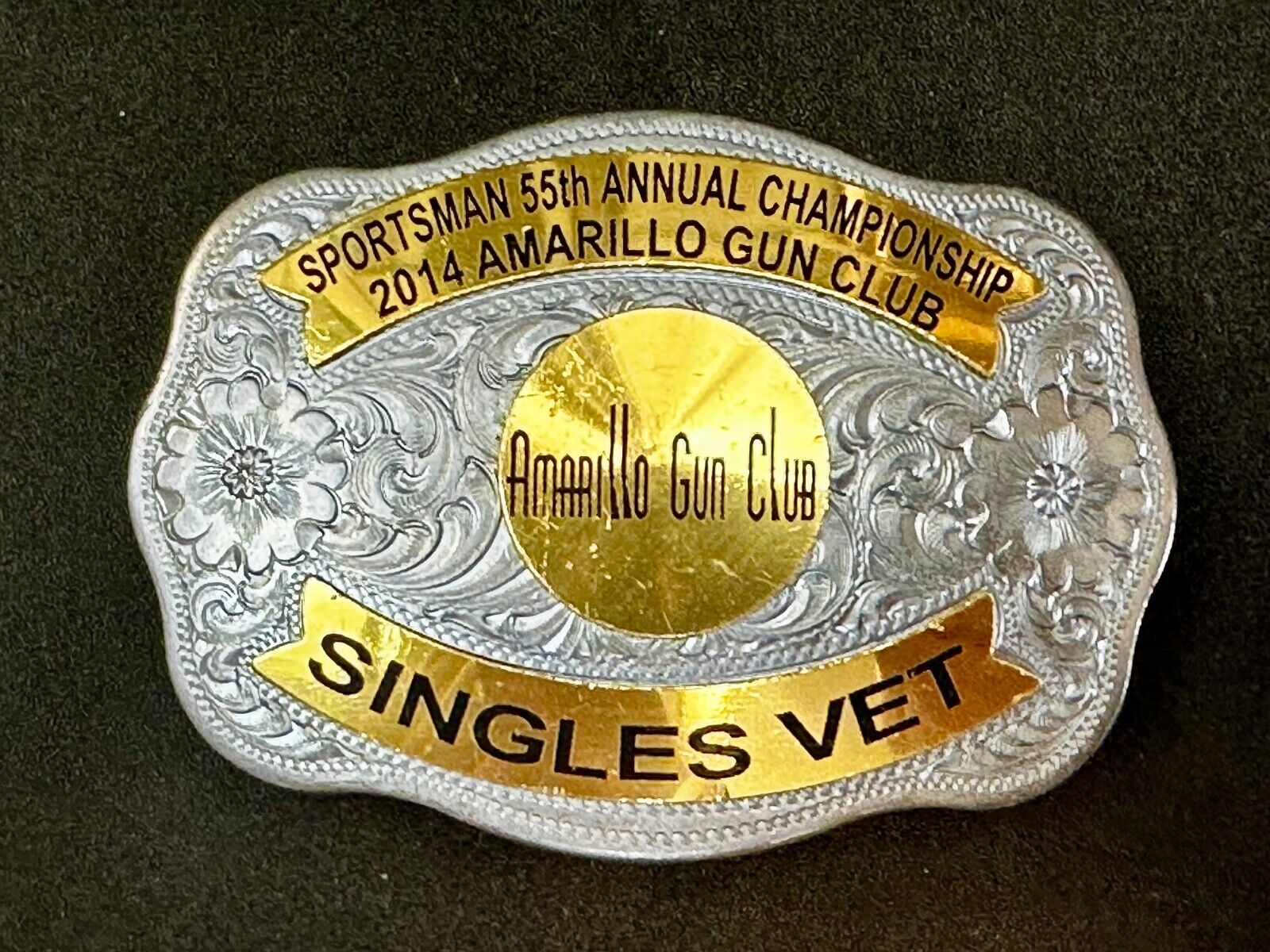 Amarillo Texas Gun Club Singles Vet Trophy Belt Buckle by Tilden