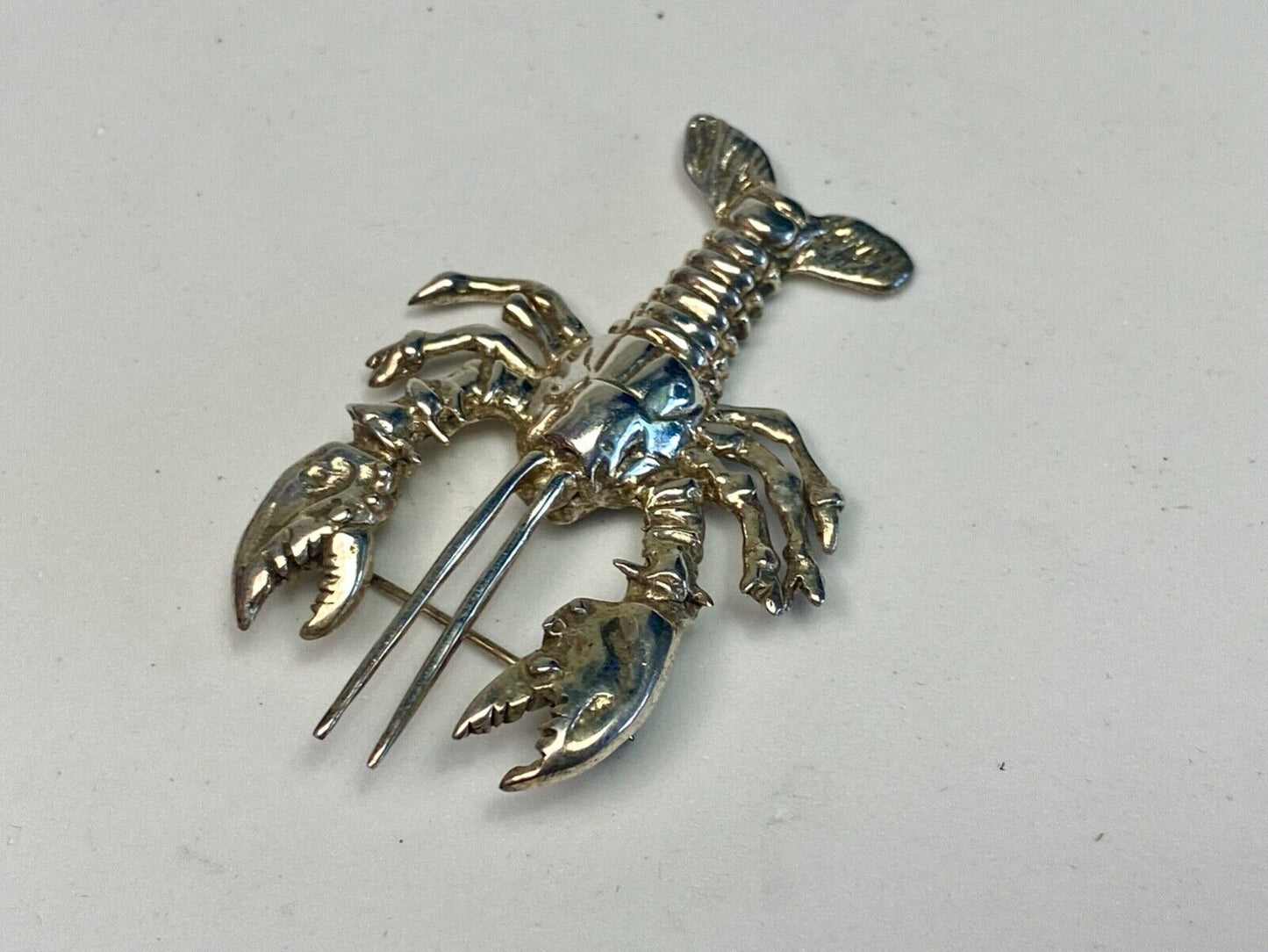 Vintage Lobster 925 Sterling Silver Brooch Pin Mexico Crawfish Cray Crustacean