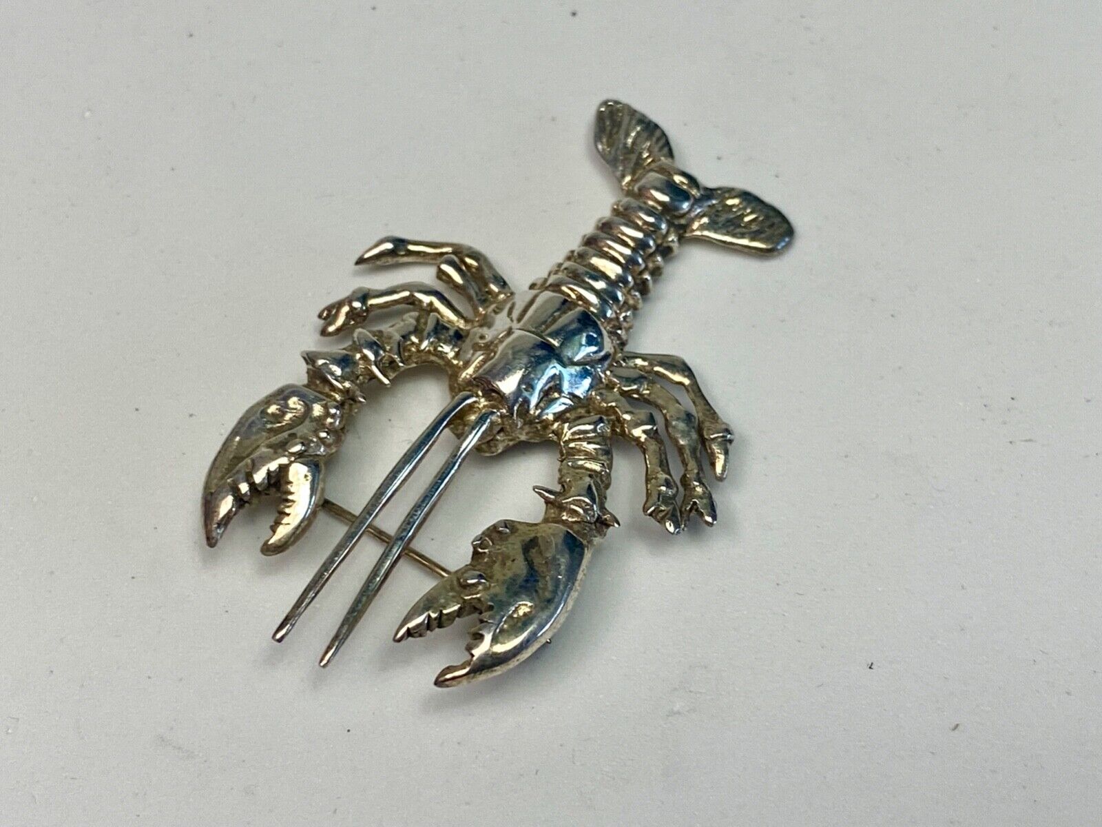 Vintage Lobster 925 Sterling Silver Brooch Pin Mexico Crawfish Cray Crustacean
