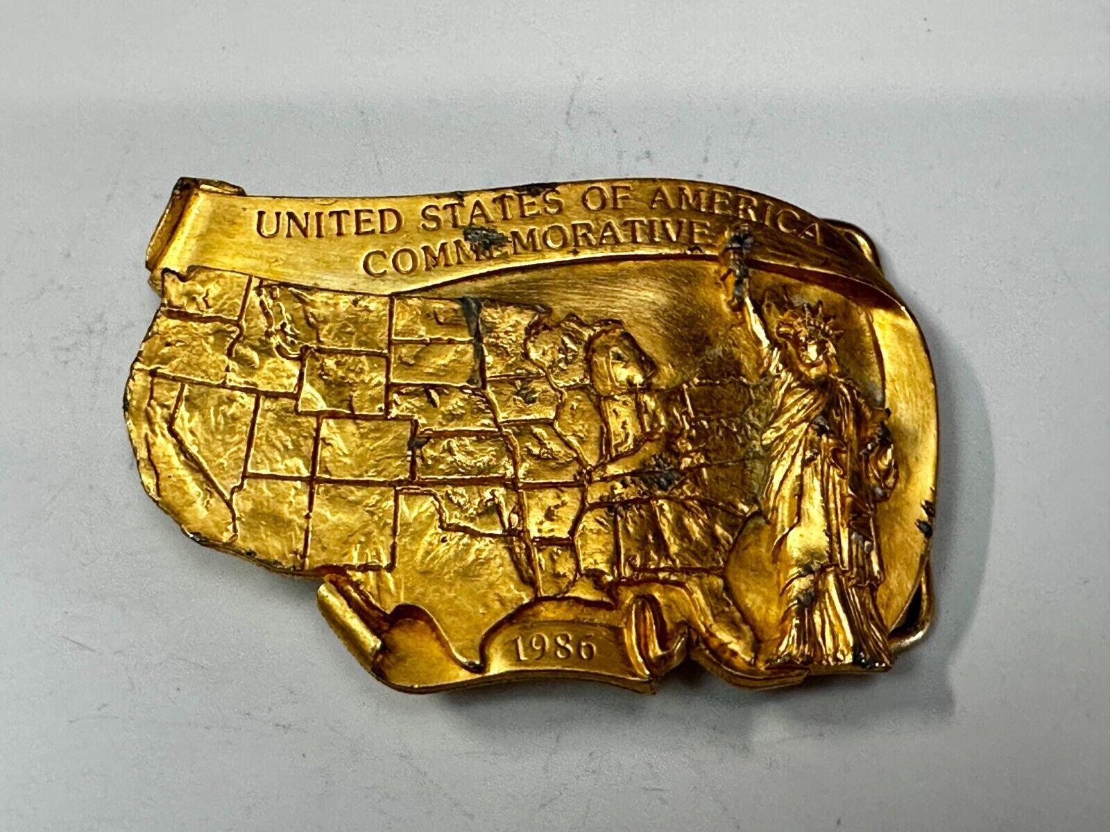 United States of America Liberty States Map Vtg 1986 Commemorative Belt Buckle