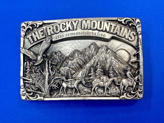THE ROCKY MOUNTAINS** COMMEMORATIVE BELT BUCKLE VINTAGE 1983 BELT BUCKLE