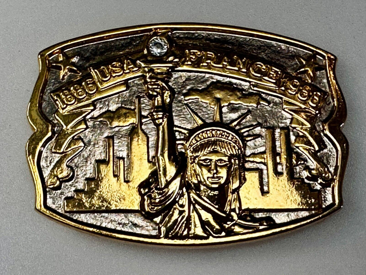 USA France Lady Liberty Statue Commemorative two tone Hammond Mint Belt Buckle