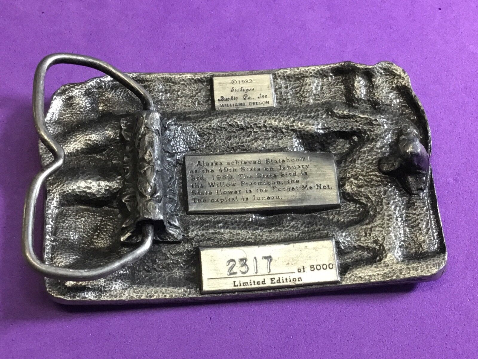 Alaska 25 Years Statehood Solid Pewter Vintage 1973 Siskiyou Belt Buckle