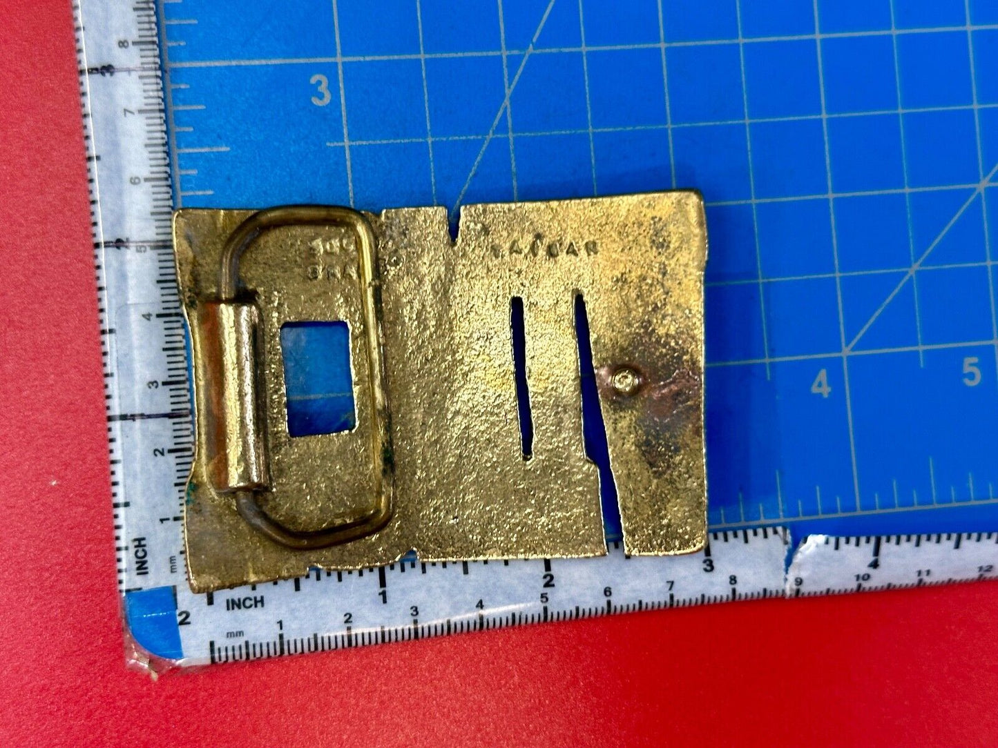 Vince,  Cutout block letters solid brass Vintage belt buckle marked Taiwan ROC