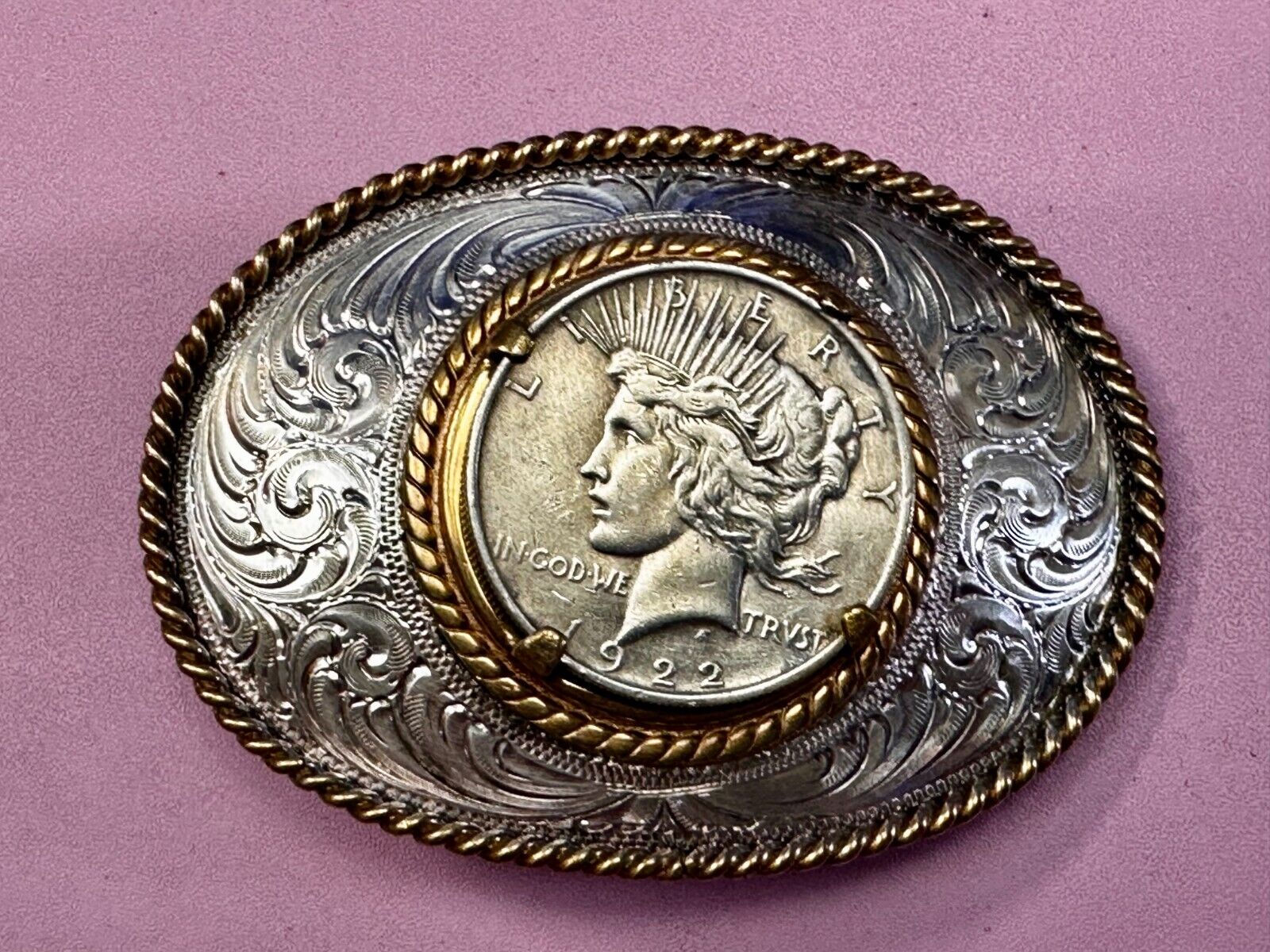 USA Peace Dollar 1922 Liberty Coin Collectors Montana Silversmiths Belt Buckle