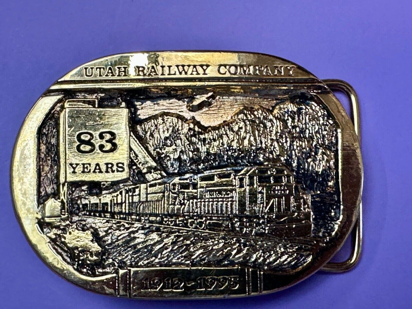 Utah Railway Co Vtg Train Railroad 83 Years Gary Prazen Bronze Art Belt Buckle