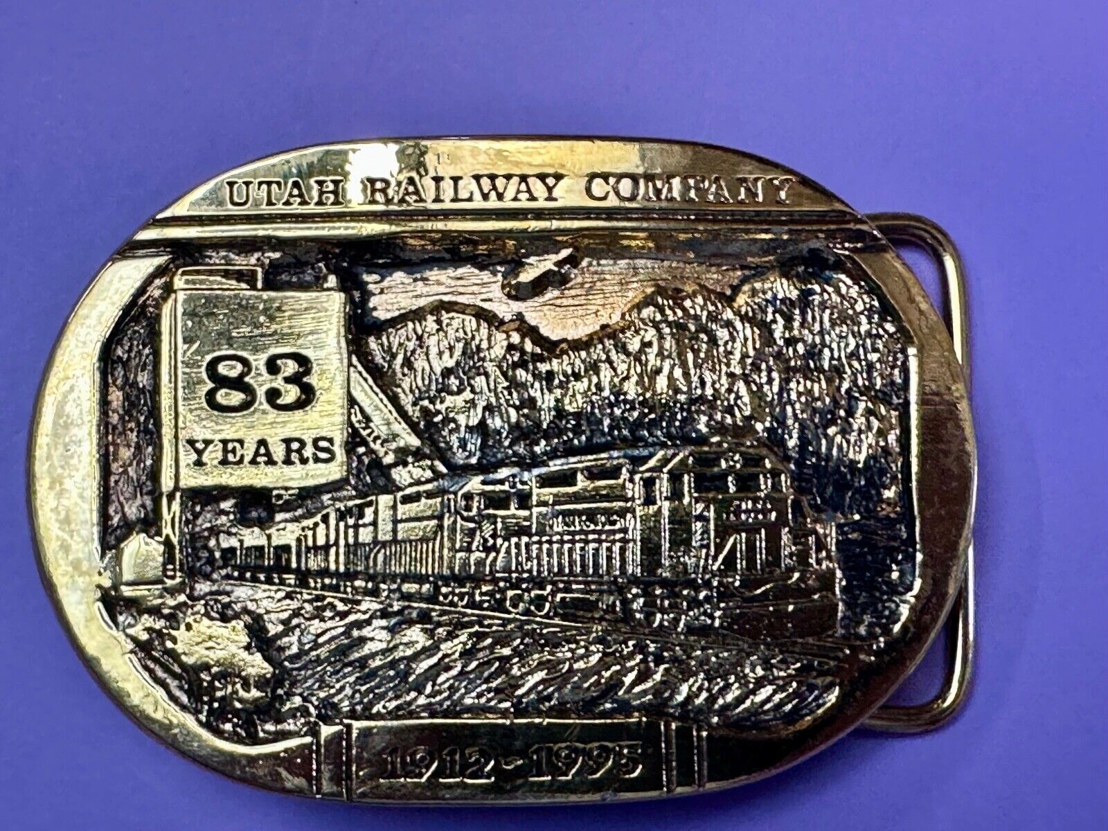 Utah Railway Co Vtg Train Railroad 83 Years Gary Prazen Bronze Art Belt Buckle