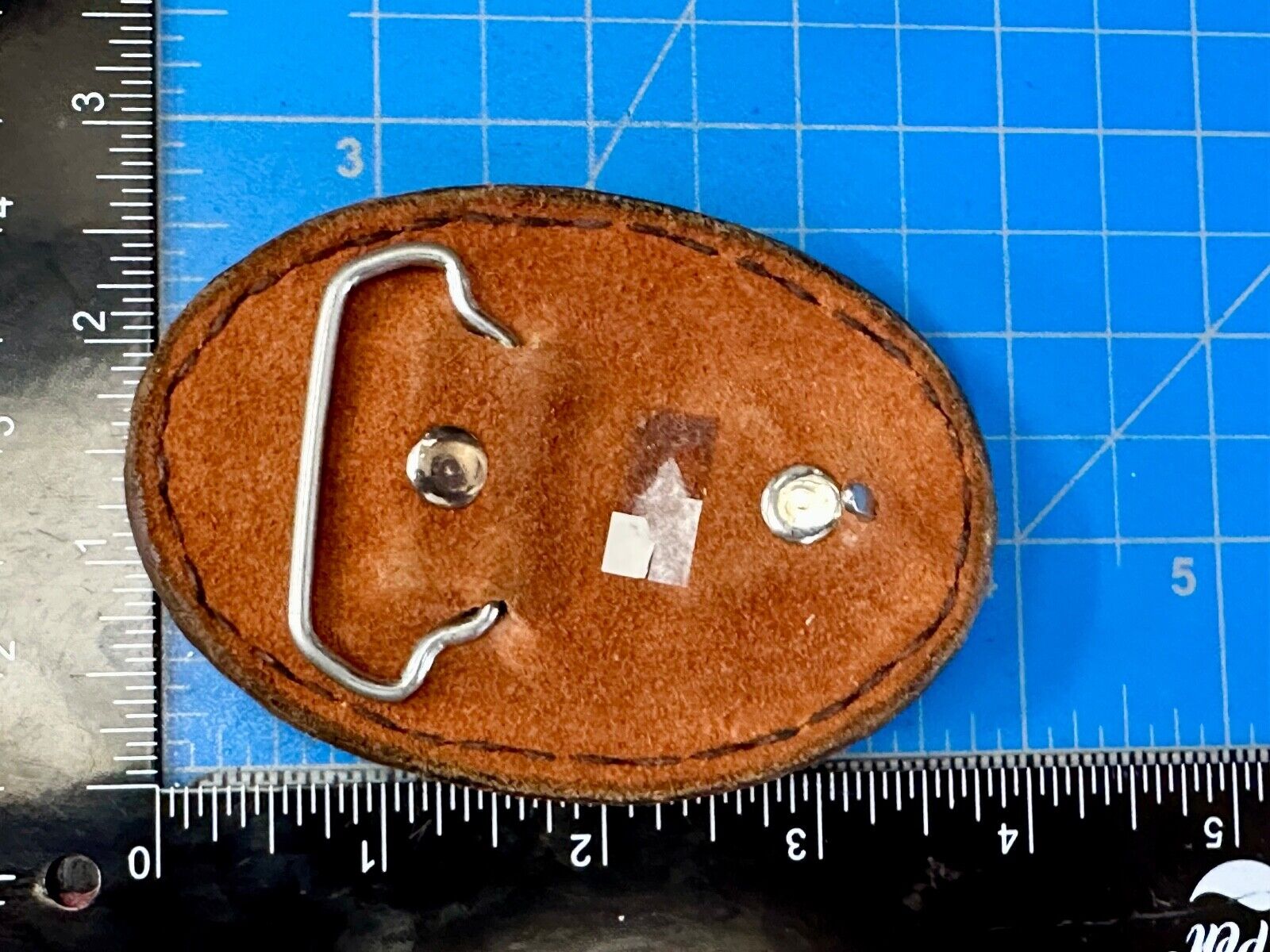 4" wide brown leather floral theme hand stitched artisan belt buckle