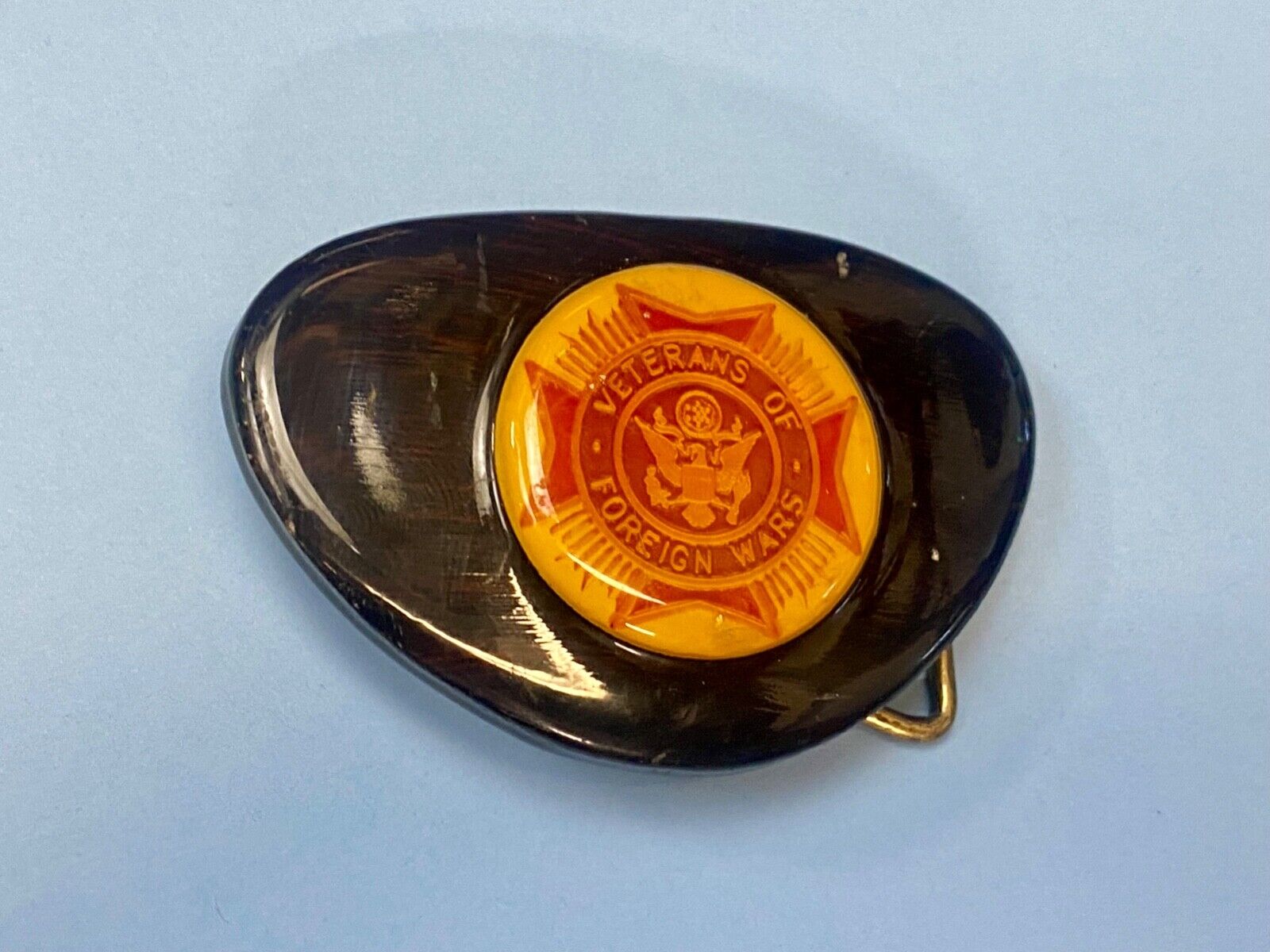 VETERANS OF FOREIGN WARS MILITARY ENAMIL COVERED CENTER COIN STYLE BELT BUCKLE