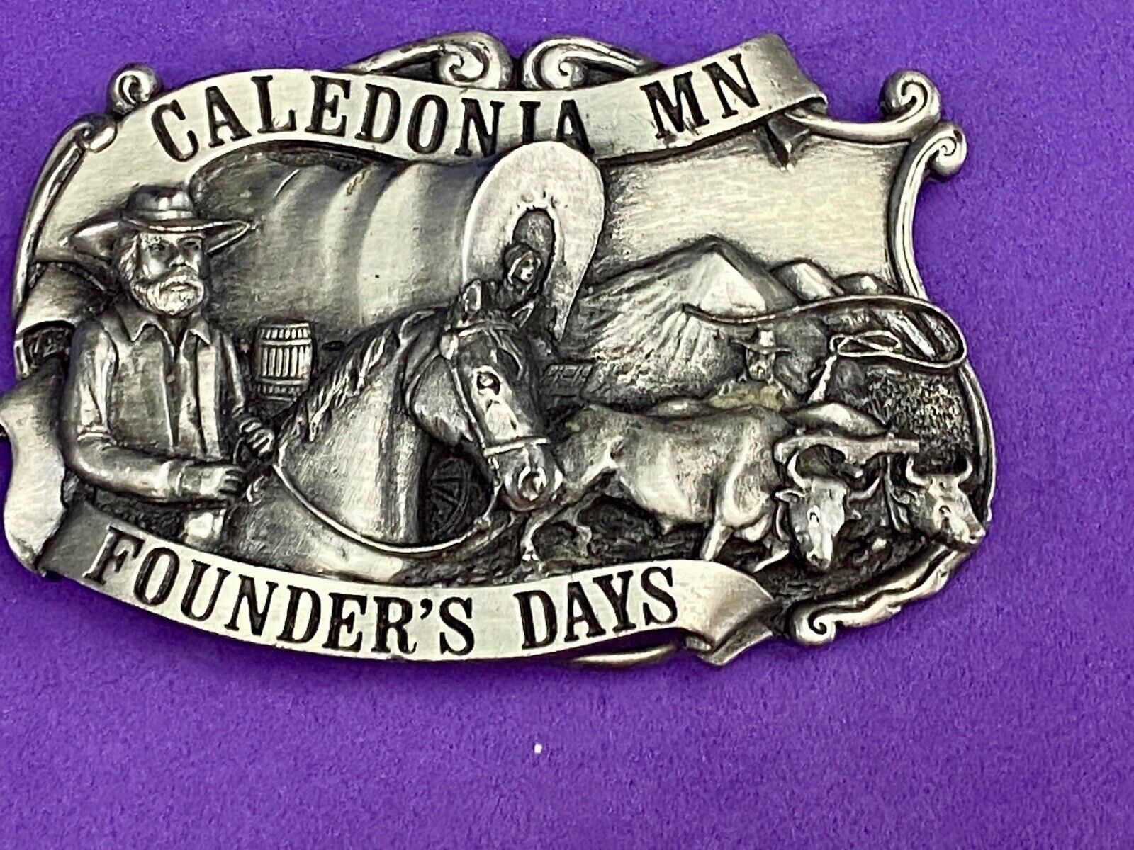 Vintage Founder’s Days Caledonia MN Siskiyou belt buckle - Ralph L Young -elder 