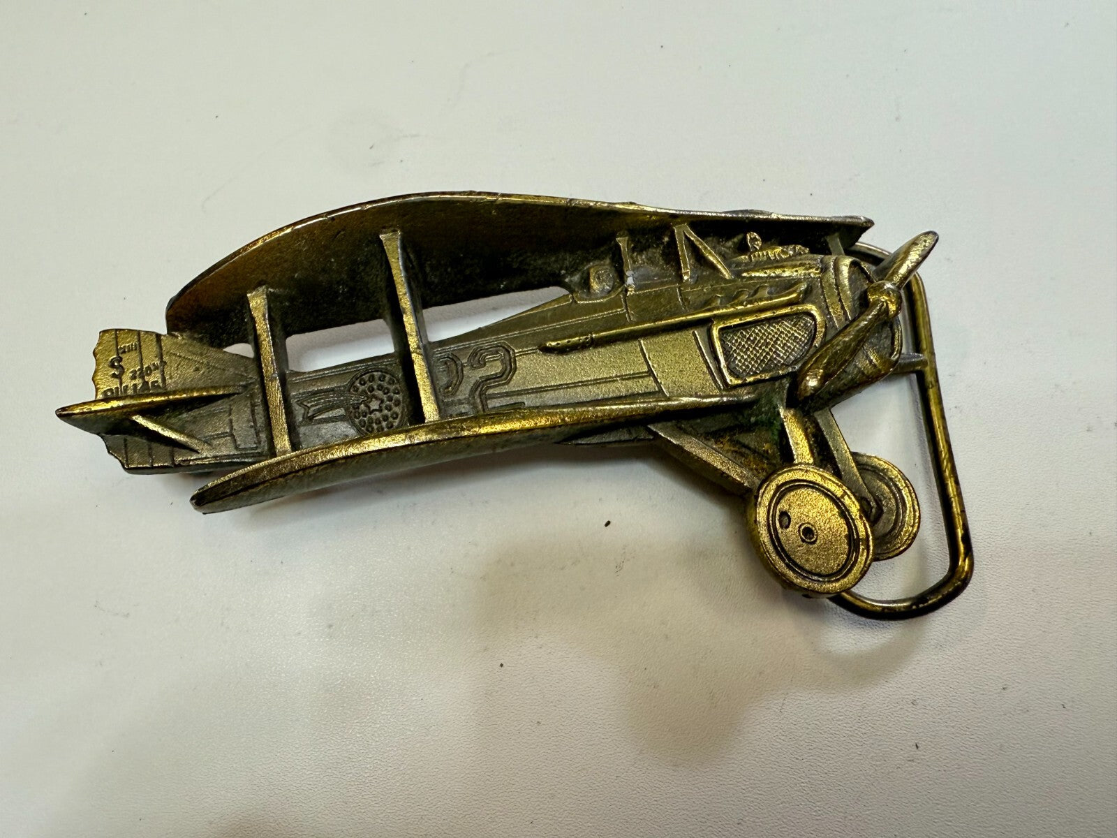 Biplane Airplane Fixed-Wing Aircraft Figural Cutout Vintage 1981 Belt Buckle
