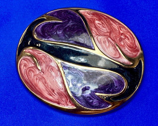 Vintage DMP signed Red & purple color Enamel Swirl belt scarf shoe clip buckle