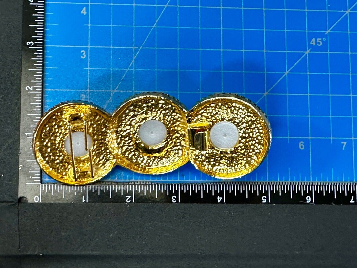 Three Round Faux Pearl's HUGE Statement Large Gold Tone Vintage Belt Buckle