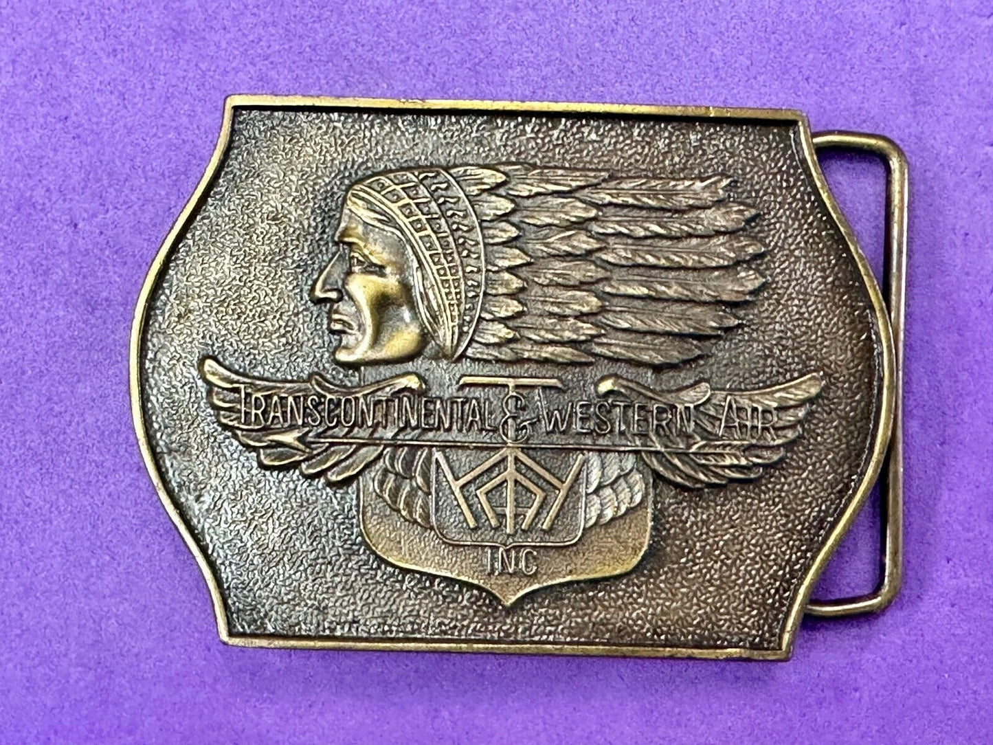 TWA Indian Head logo Transcontinental & western Airlines Air Inc belt buckle