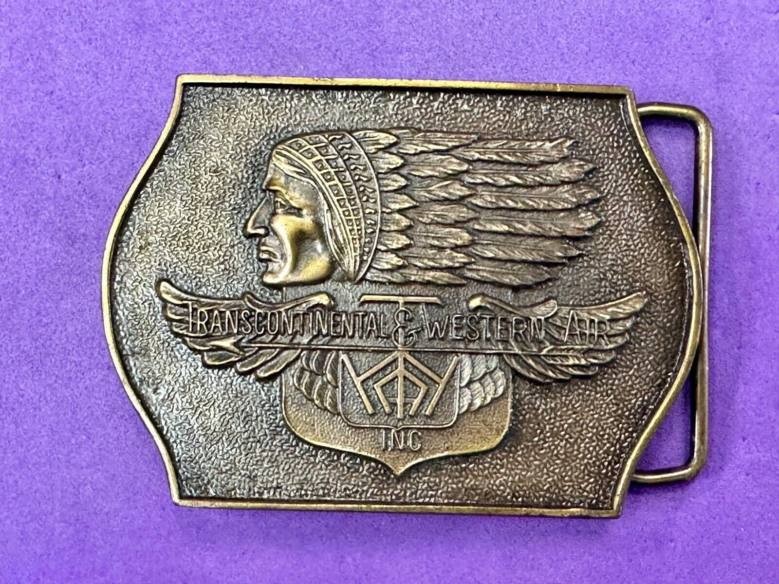 TWA Indian Head logo Transcontinental & western Airlines Air Inc belt buckle