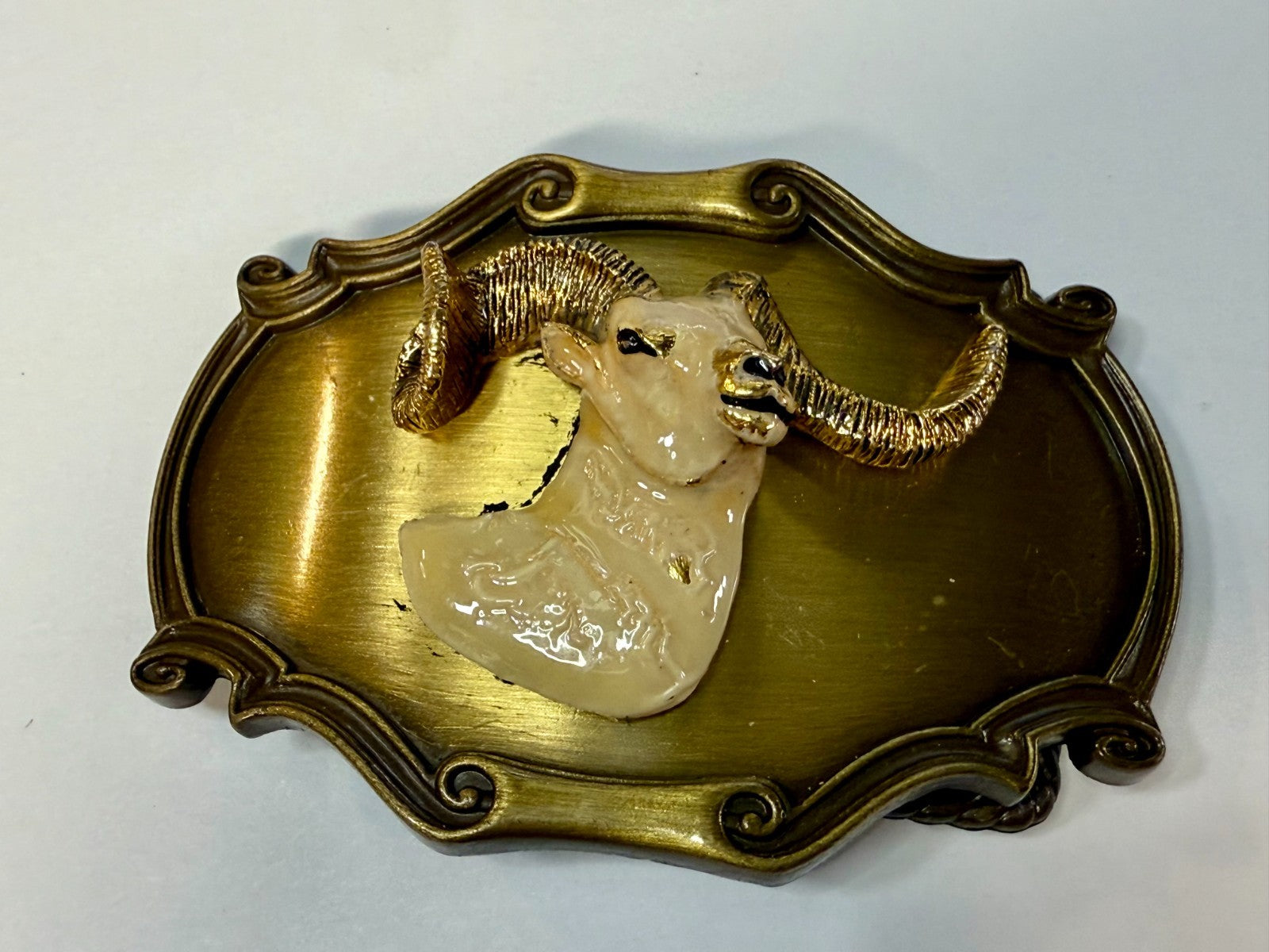 3D Big Horn Sheep Ram Head Mountain Goat Vintage 1978 Rain-Tree Belt Buckle