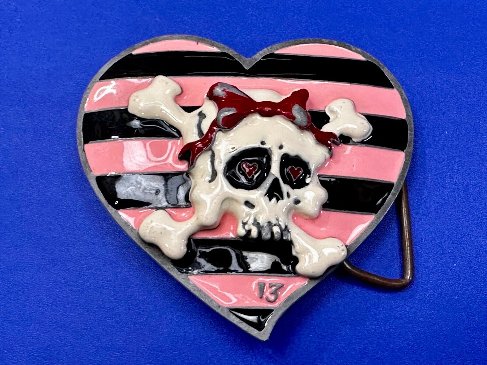 3D Heart Shaped Skull with Bow Cross Bone Ladies Belt Buckle Lucky 13 Apparel