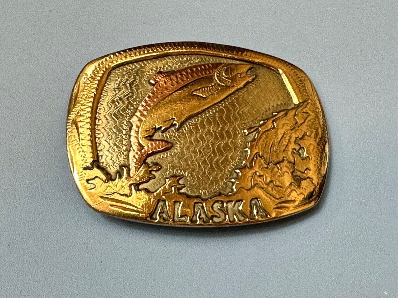 Vintage  Alaska Fish Trout western two tone belt buckle Handcrafted in the USA