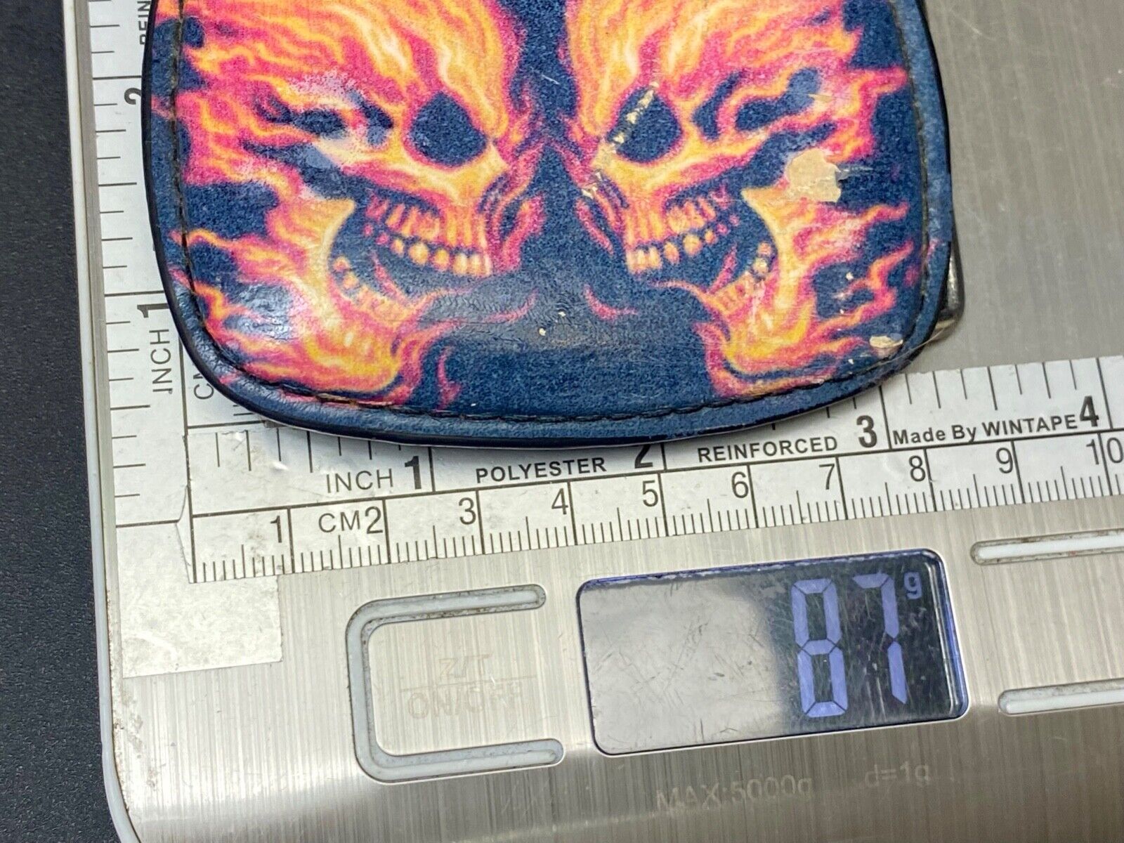 Two Flaming Skulls Heads Facing Each Other Black Belt Buckle