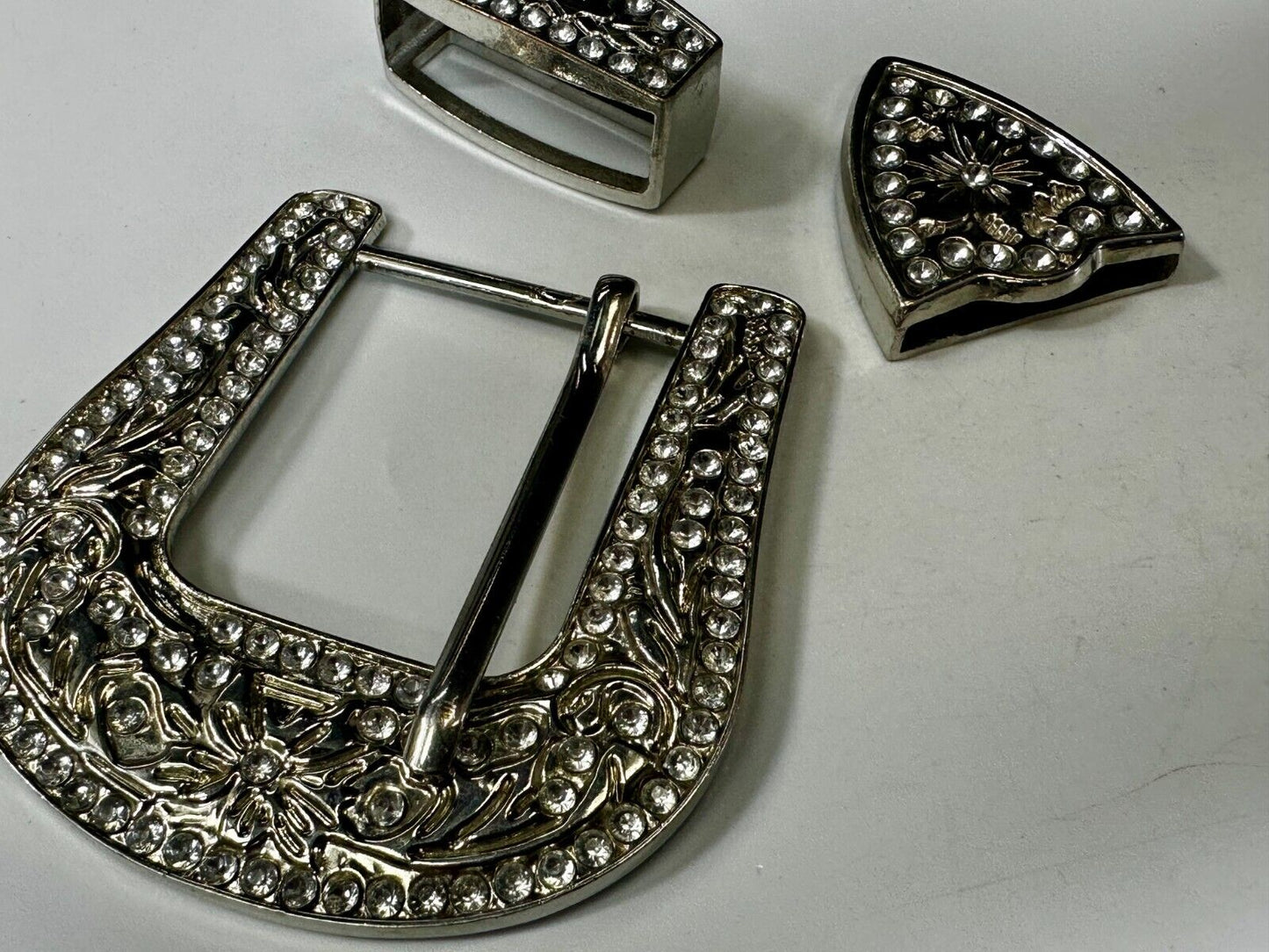 Three Piece Ranger Style Replacement Dress Belt Buckle - Missing Rhinestone