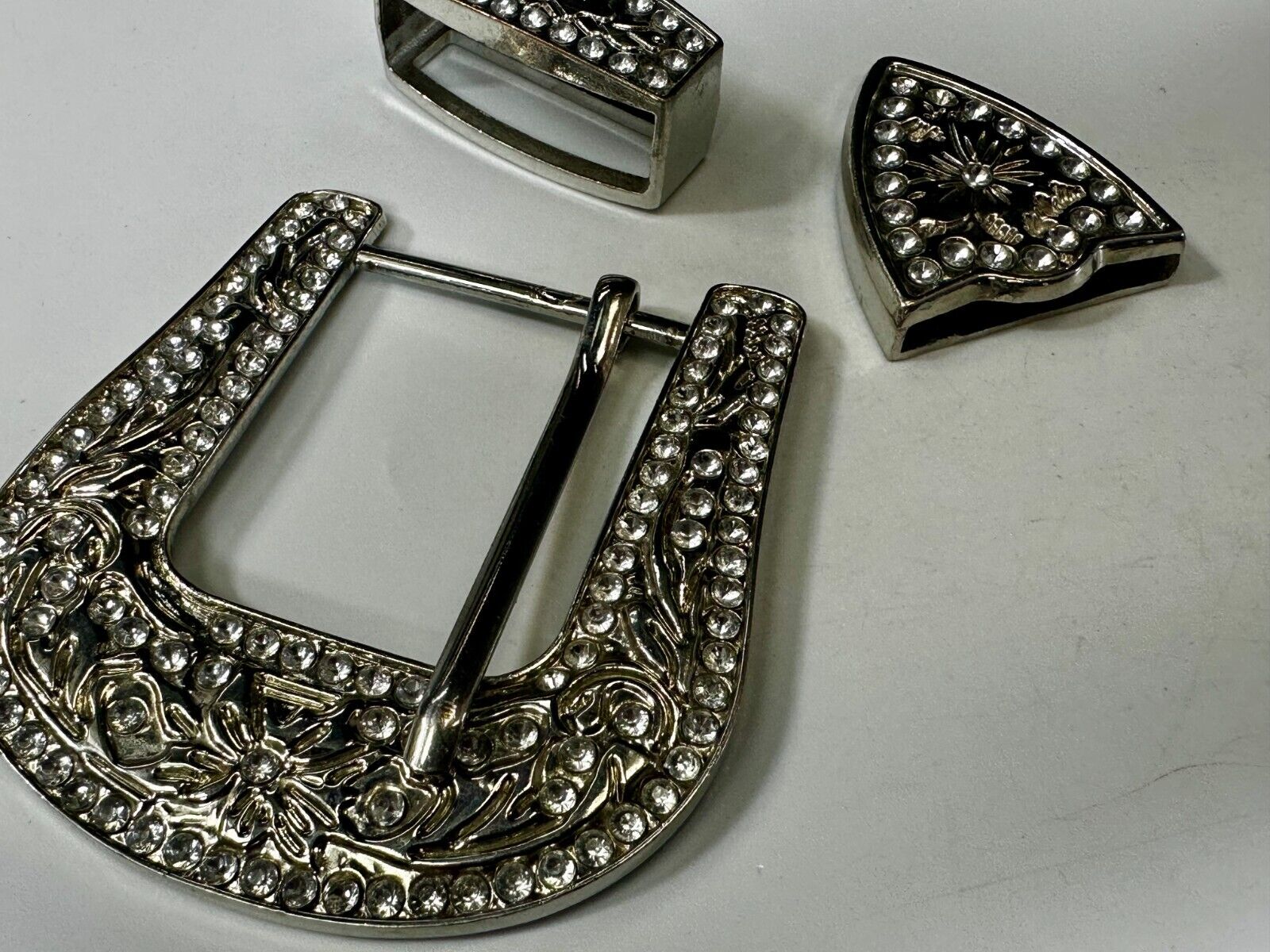 Three Piece Ranger Style Replacement Dress Belt Buckle - Missing Rhinestone