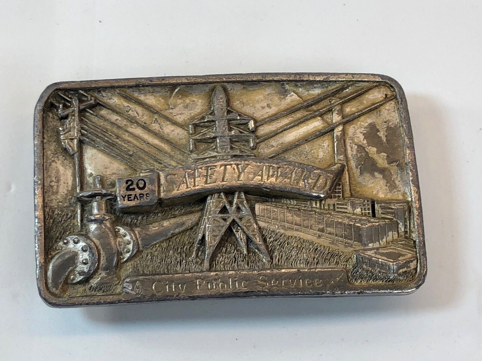 Vintage 1980's Belt Buckle - Texas 20 years safety award - City public Service 