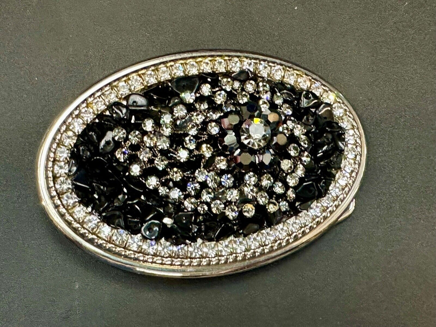 Artisan GHOST? Abstract animal head belt buckle covered in black rhinestone's