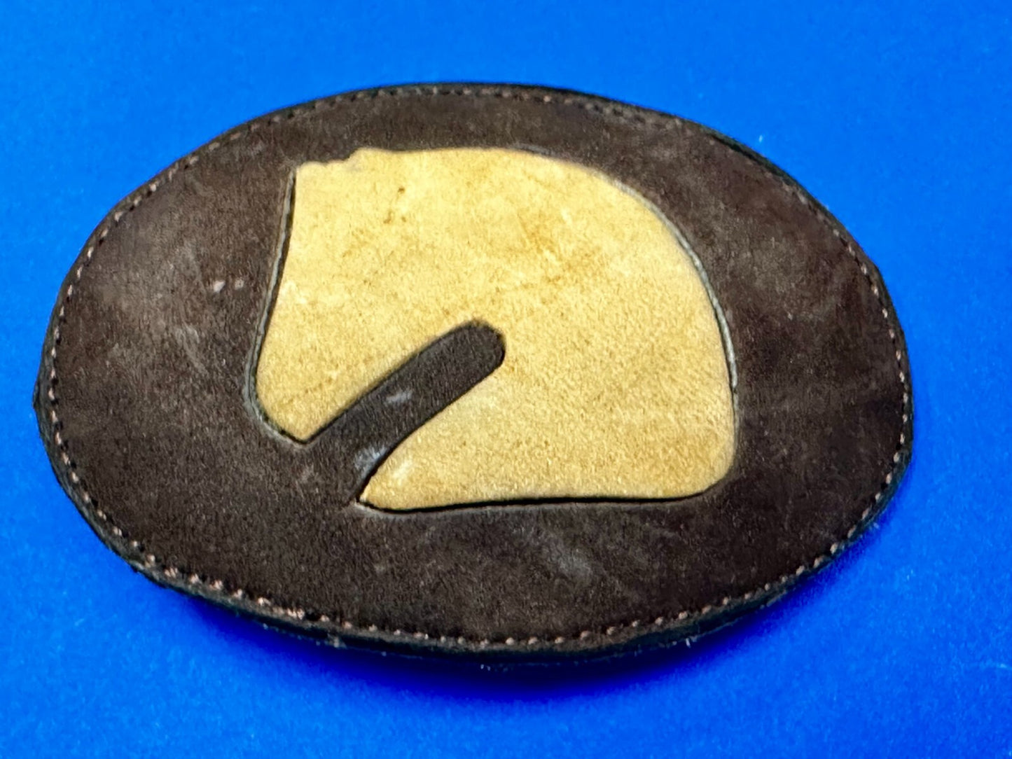 Abstract Horse Head - Brown Leather Stitched Vintage Belt Buckle