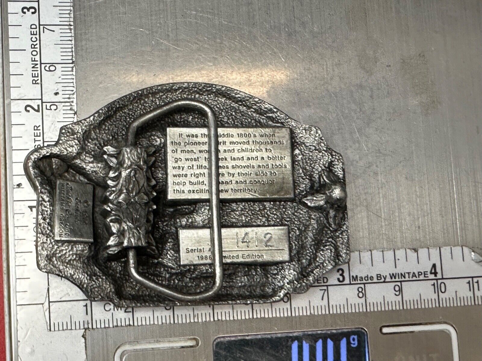 Ames Tools  Pioneers Conquer the West Belt Buckle, 1986 Siskiyou Belt Buckle
