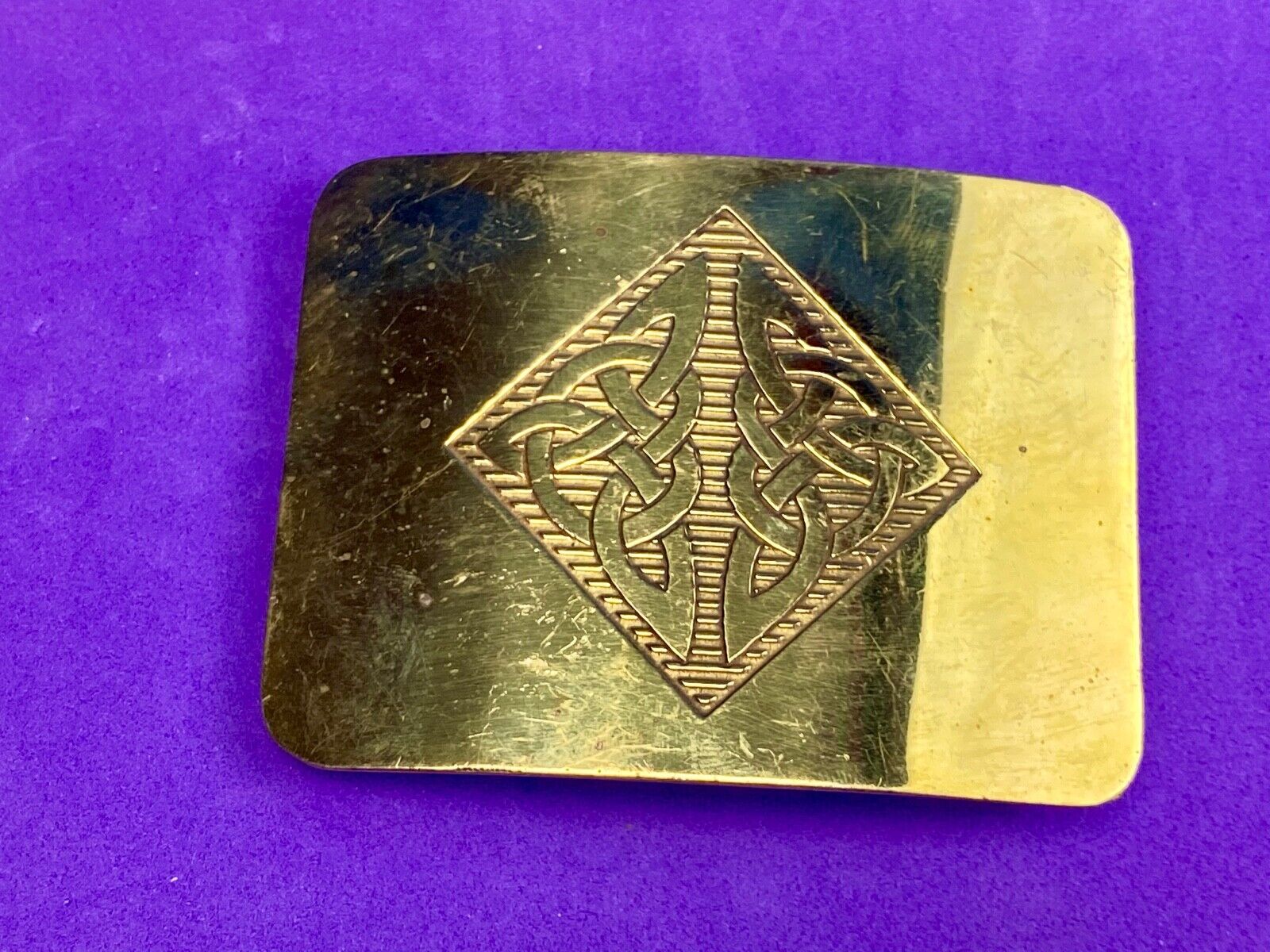 Vintage 1970s?  BOHO HIPPIE Ornate Lines Pattern Brass tone Belt Buckle 