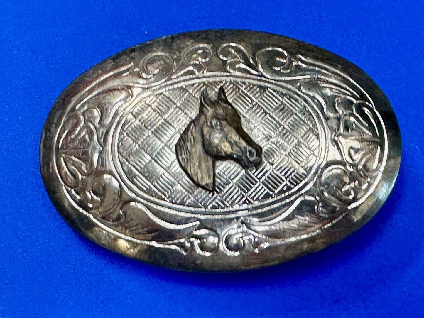 Vintage horse head two tone oval USA made belt buckle