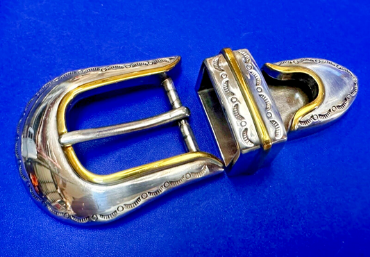Two Tone Ranger Style Western Belt Buckle set for 1" belt  Keeper & Tip Included