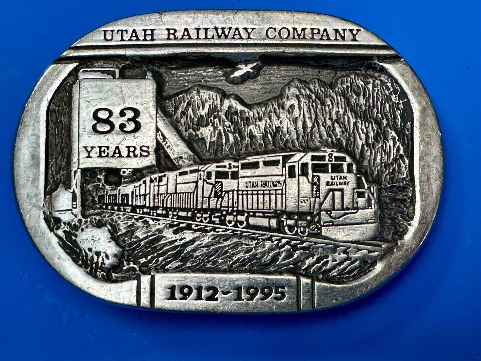 Utah Railway Co Vtg Train Railroad 83 Years - Gary Prazen Sculpture Belt Buckle