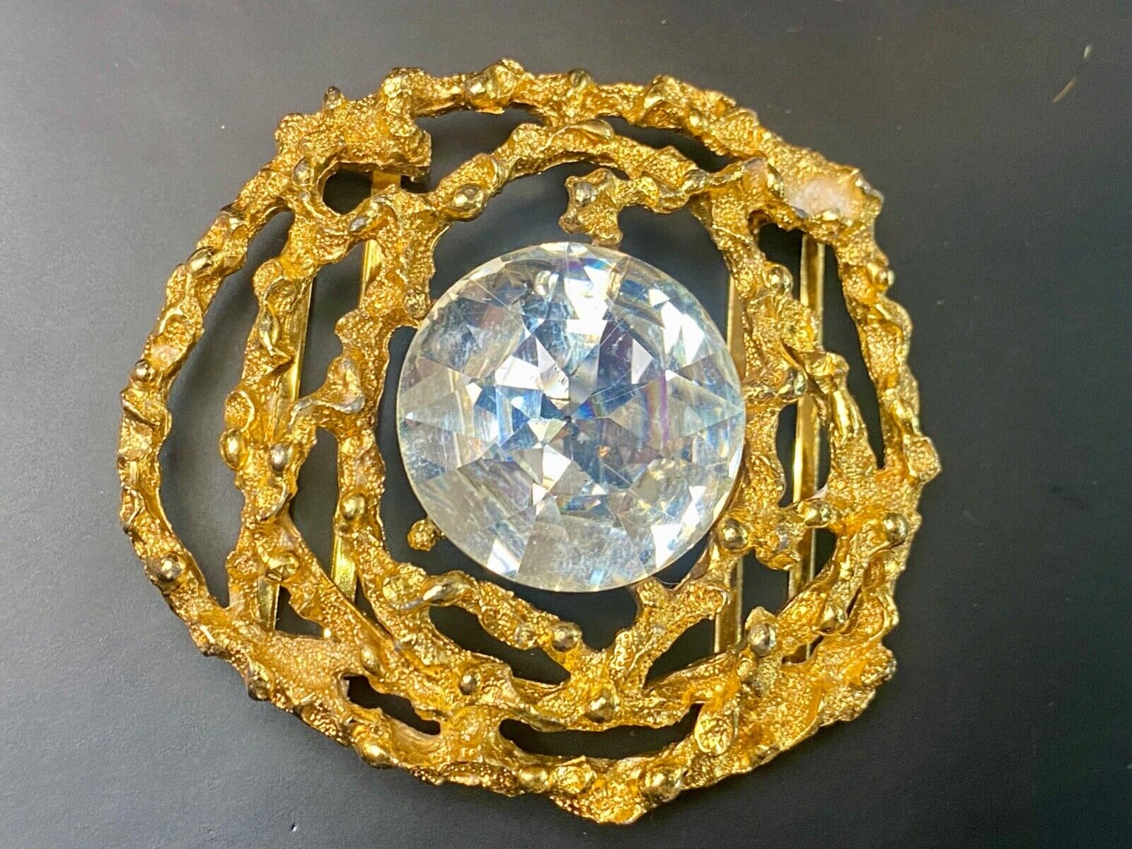 Beautiful retro gold tone see through abstract -Faux stone, belt slide or buckle