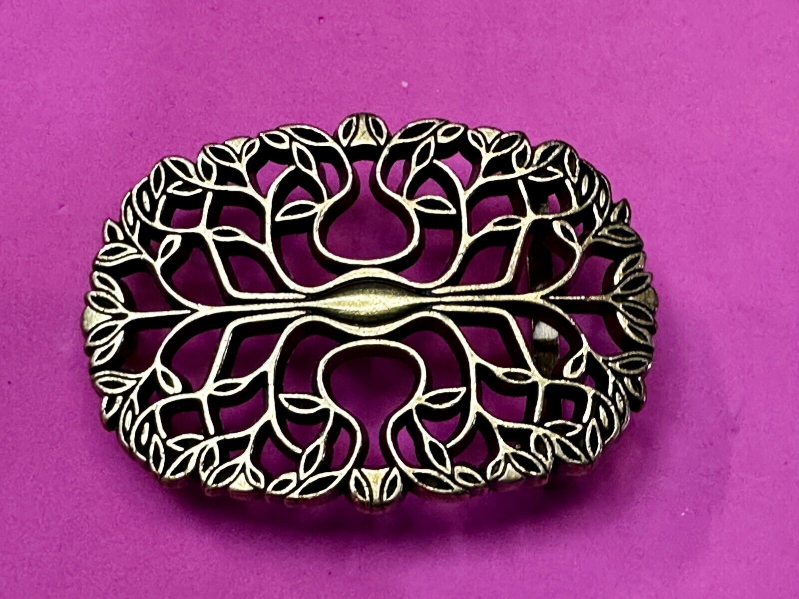 Tree of Life Pattern Openwork Hippy Boho Brass Tone Ornate Belt Buckle