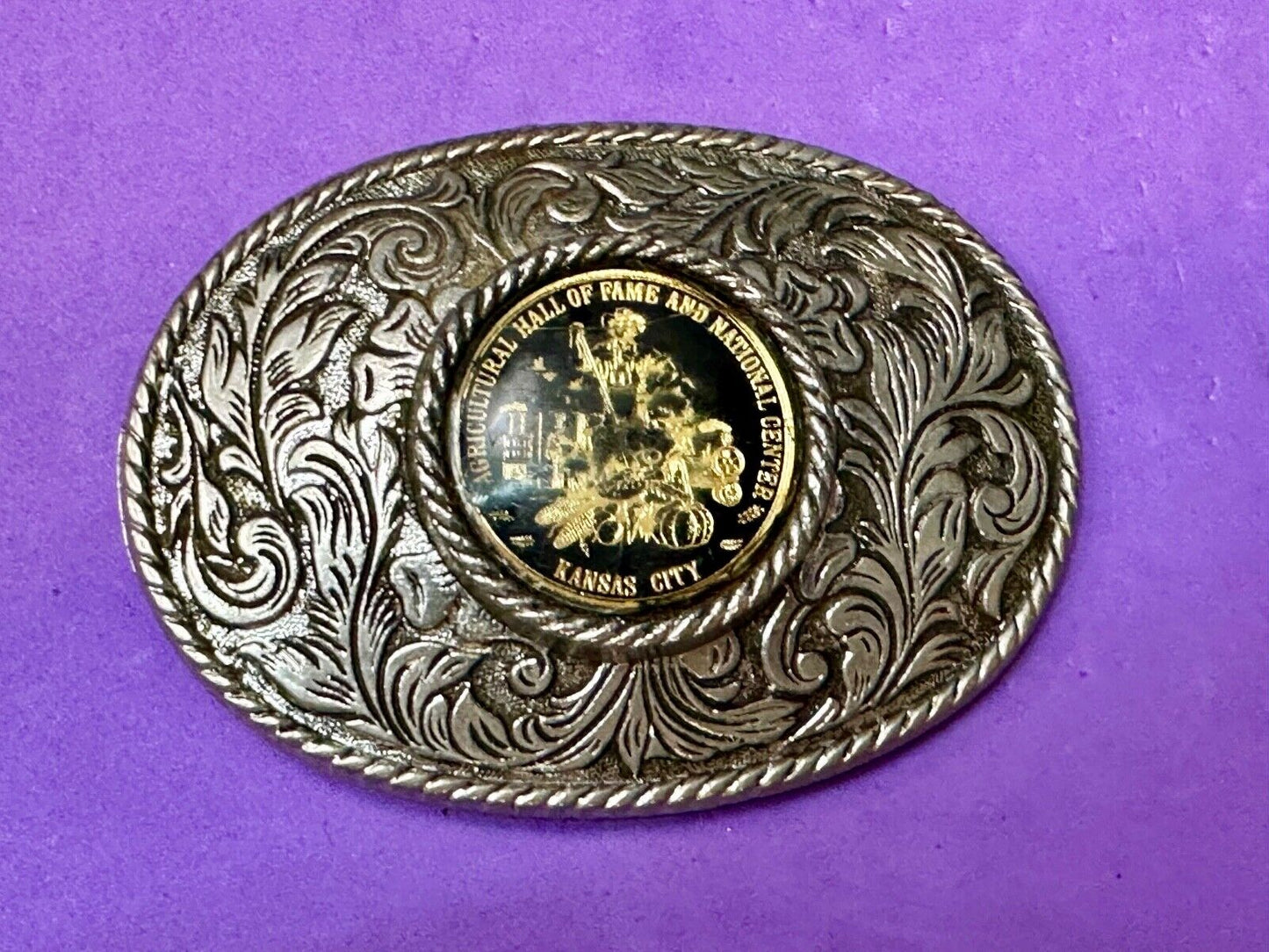 Agricultural Hall of Fame Kansas City western round centerpiece Belt Buckle